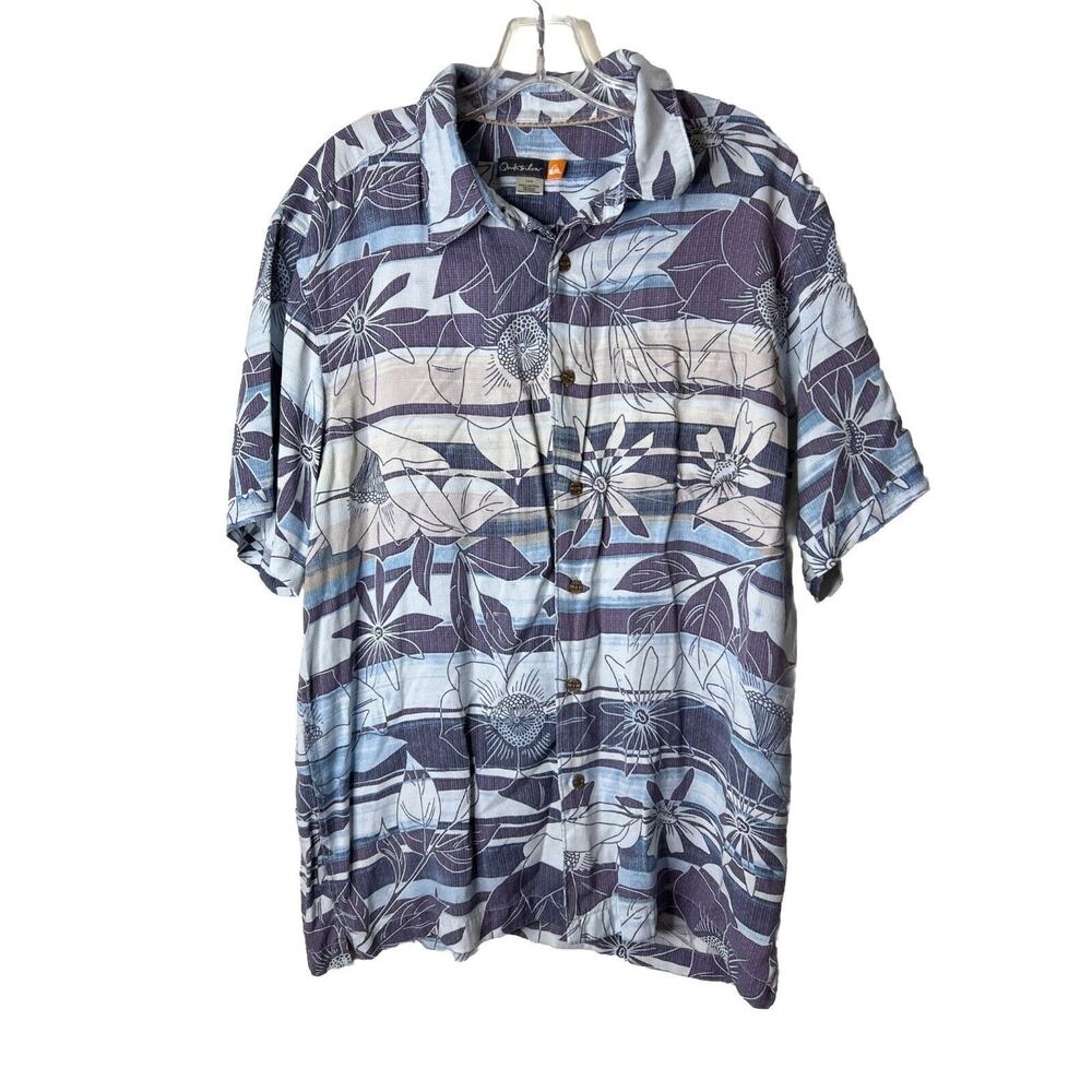 Quicksilver Men’s Hawaiian Button Up Shirt Large Short Sleeve Floral Tropical
